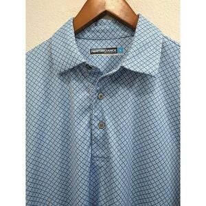 Roundtree and Yorke Polo Shirt Mens‎ Large Golf Performance Blue Diamond Print